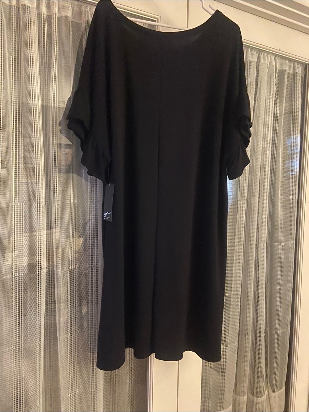 GNW Black Midi Shift Dress with Ruffle Sleeves